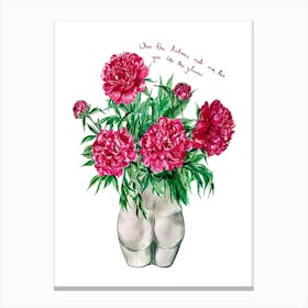 Peonies In Bum Vase On White With Slogan Canvas Print