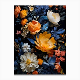 Flowers On A Black Background ii Canvas Print