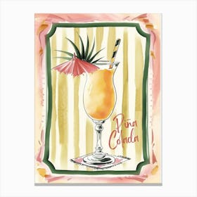 Pina Colada Cocktail Pink Art Kitchen Anana Canvas Print