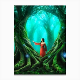 Surreal Scene Captures Enigmatic Tree Woman Roots Intertwine With Her Form Branches Morph Into Del Canvas Print