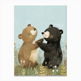 Two Sloth Bears Playing Together In A Meadow Storybook Illustration 1 Canvas Print