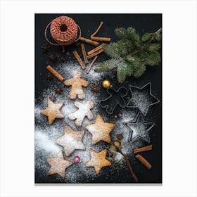 Christmas Cookies On A Black Background Canvas Print