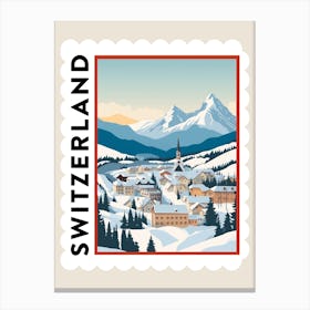 Retro Winter Stamp Poster St Moritz Switzerland 2 Canvas Print