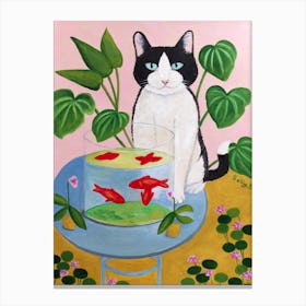 Cat And Goldfishes Canvas Print