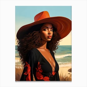 Illustration of an African American woman at the beach 100 Canvas Print