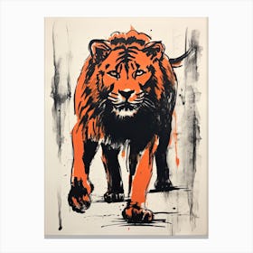 Lion, Woodblock Animal  Drawing 4 Canvas Print