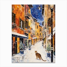 Cat In The Streets Of Aosta   Italy With Snow 4 Canvas Print
