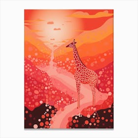 Giraffe At Sunset Pink & Orange 3 Canvas Print