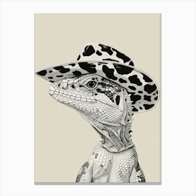 Lizard In A Cow Print Cowboy Hat Detailed Illustration Canvas Print
