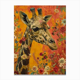 Floral Textured Giraffe 4 Canvas Print