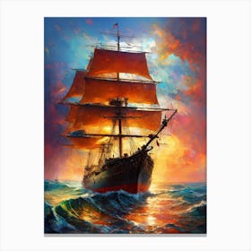 Sailing Ship At Sunset 1 Canvas Print