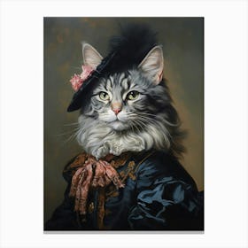 Rococo Style Painting Of A Black Cat 2 Canvas Print
