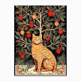 William Morris Style Christmas Cat 4 Canvas Print