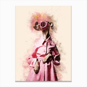 Pink Dog With Sunglasses Canvas Print
