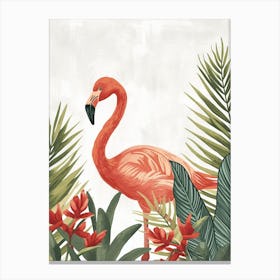 Andean Flamingo And Heliconia Minimalist Illustration 2 Canvas Print