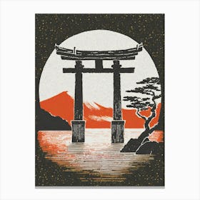 A Moonlight View Of The Floating Torii Gate Of Itsukushima Shrine Ukiyo-E Style Canvas Print