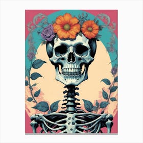Floral Skeleton In The Style Of Pop Art (44) Canvas Print