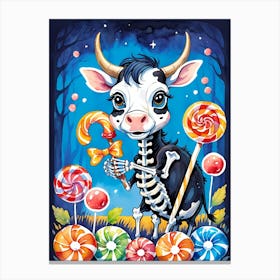 Cute Skeleton Cow Painting Halloween (5) Canvas Print