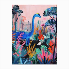 Dinosaur With Swans Painting 2 Canvas Print