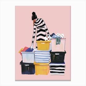 Illustration Of A Woman Sorting Clothes Canvas Print