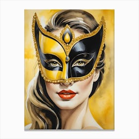 A Woman In A Carnival Mask, Yellow And Black (15) Canvas Print