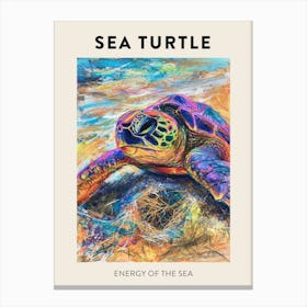 Rainbow Sea Turtle Scribble On The Beach Poster Canvas Print