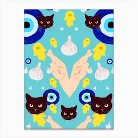 Hamsa Garlic Black Cat Canvas Print