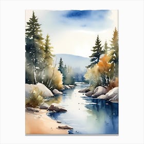 Landscape River Watercolor Painting (25) Canvas Print