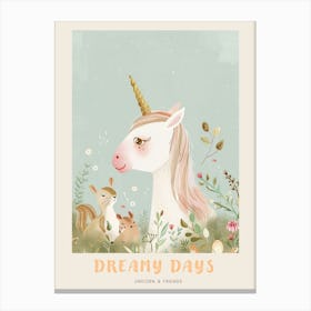 Storybook Style Unicorn With Woodland Creatures 1 Poster Canvas Print