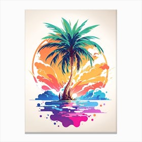 Retro Sunset Coconut Trees Canvas Print