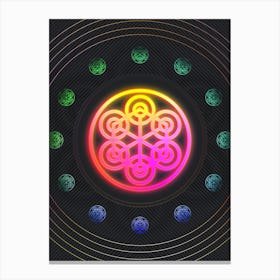 Neon Geometric Glyph in Pink and Yellow Circle Array on Black n.0474 Canvas Print