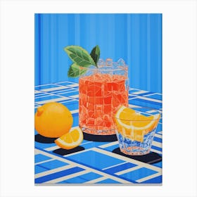 Orange Cocktail Blue Checkerboard Canvas Print