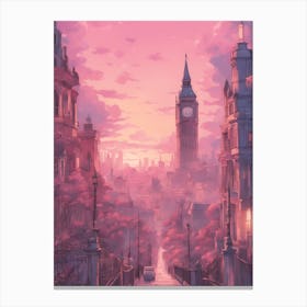 Pink Evening London Skyline Street Calm Chilled Night Canvas Print