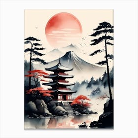 Japanese Landscape Watercolor Painting (22) Canvas Print