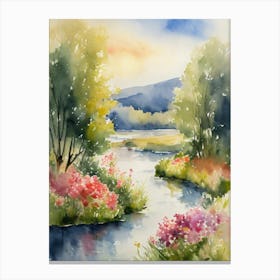 Watercolor Of A River Canvas Print