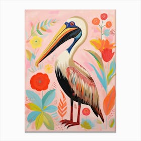 Pink Scandi Brown Pelican 2 Canvas Print