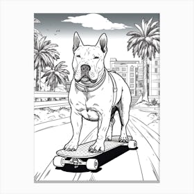 Bull Terrier Dog Skateboarding Line Art 2 Canvas Print