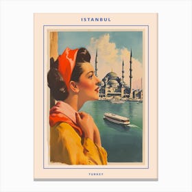 Retro Istanbul Travel Poster 4 Canvas Print