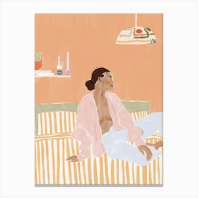 Illustration Of A Woman In Bed Canvas Print
