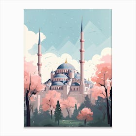 The Blue Mosque   Istanbul, Turkey   Cute Botanical Illustration Travel 3 Canvas Print