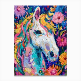 Floral Folky Unicorn In The Meadow 2 Canvas Print