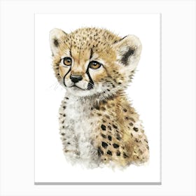 Cute Baby Cheetah Watercolor Painting Portrait Canvas Print