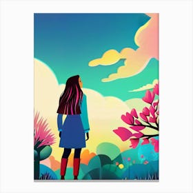 Luxmango Bold Woman Looking At Clouds And Sky, Illustration Canvas Print