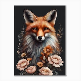 Fox in flowers Moody art Canvas Print