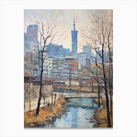 Winter City Park Painting Cheonggyecheon Park Seoul 3 Canvas Print