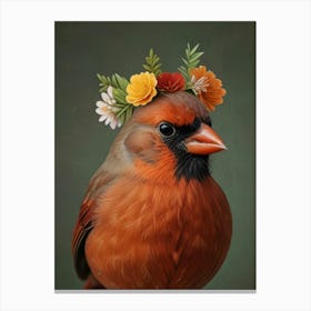 Cardinal With Flower Crown European Robin 2 Canvas Print