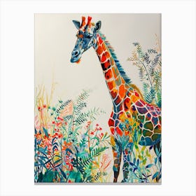 Giraffes In The Leaves Watercolour Style 2 Canvas Print