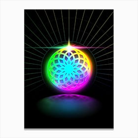 Neon Geometric Glyph in Candy Blue and Pink with Rainbow Sparkle on Black n.0345 Canvas Print
