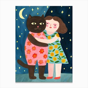 Black Cat And Girl Cuddling Canvas Print