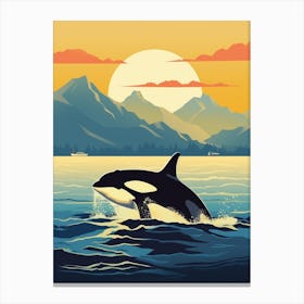 Orca Whale Swimming In Front Of Clouds & Sun Canvas Print